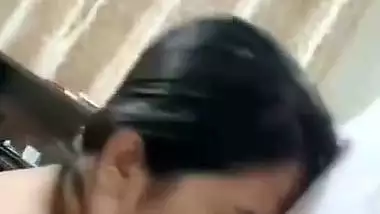 Cute girlfriend hot blowjob to boyfriend with smile