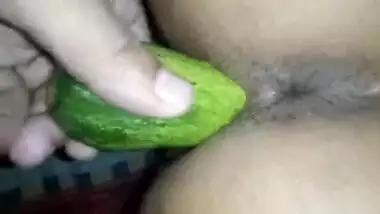 Fun with XXX cucumber is how guy prepares obedient Desi GF for sex