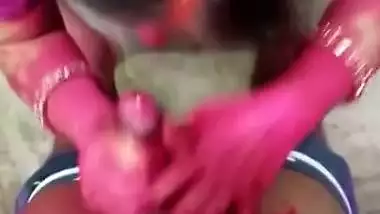 Holi color hot blowjob sex with Didi