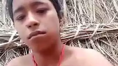 Poor Indian nude girl presses boobs and fingers pussy